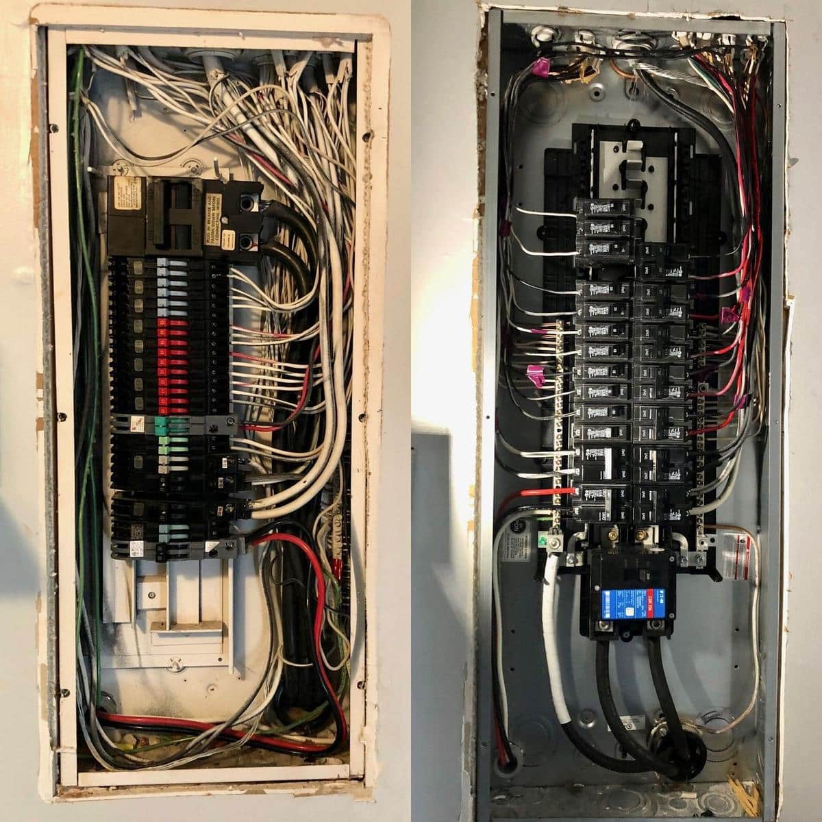 Before and after of a 200-amp electrical panel replacement