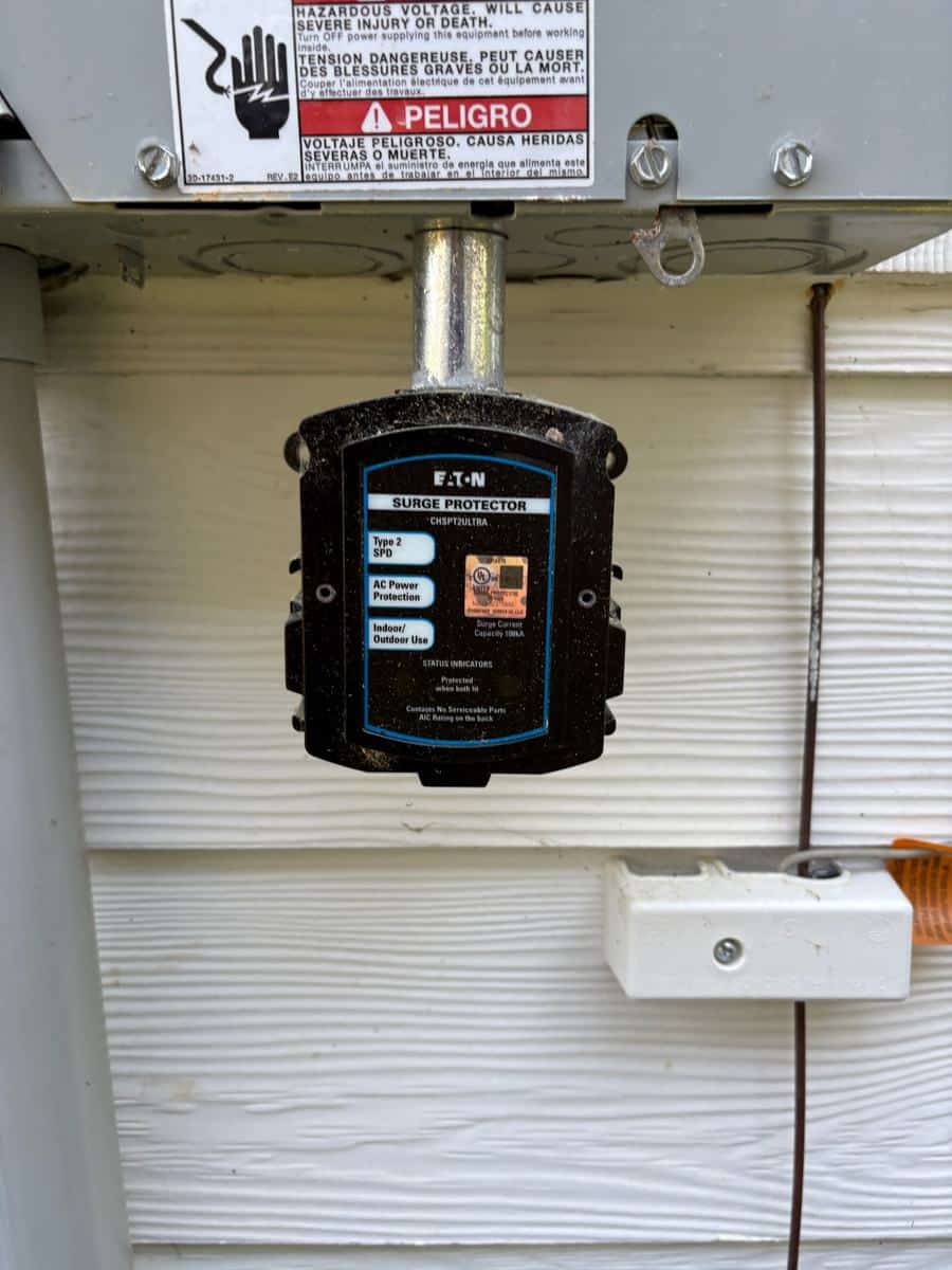 Eaton CHSPT2ULTRA surge protector installed by ARC Electric below an outdoor electrical panel
