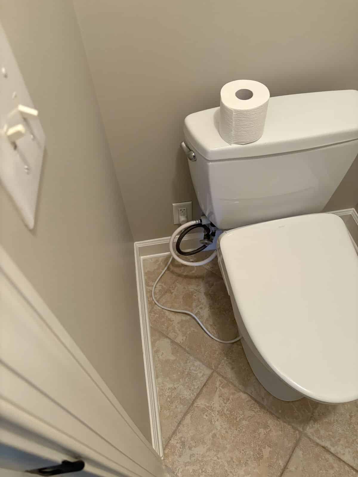 New outlet installed behind a toilet to power a bidet seat